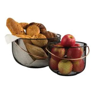 Black Metal Basket with Copper Look Handle 30 x 19cm